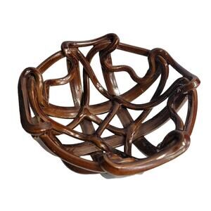 Clay Creations Studio Pottery Bowl Basket - Brown Open Weave